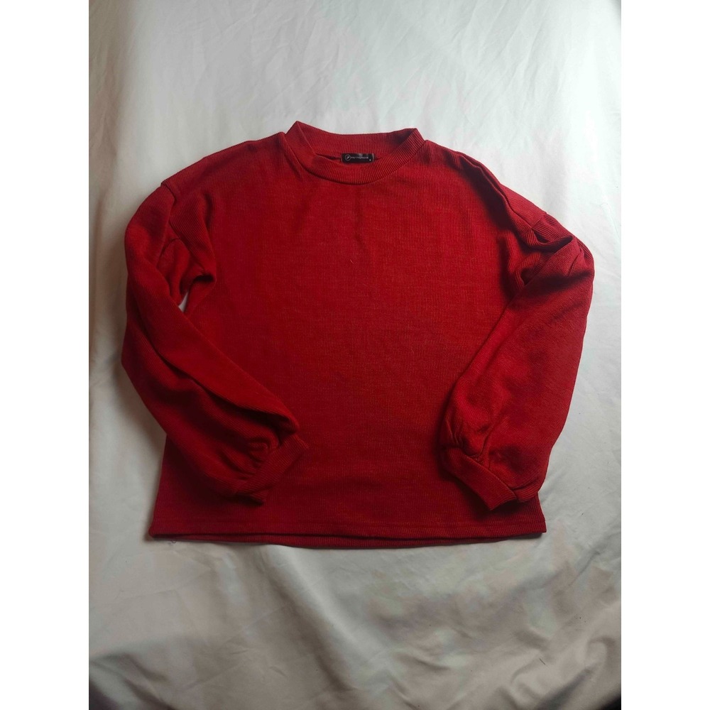 Prettygarden Pullover Sweater Womens Medium Red Knit Balloon Sleeve‎ Crew Neck